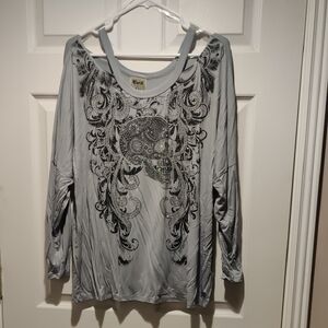 Gray Embellished Women's Top With Drop Shoulders By Vocal